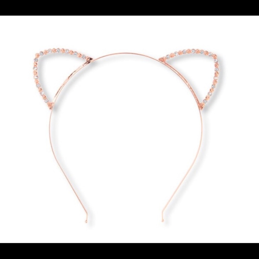 Rose Gold Color Girls Rhinestud Cat Ears Headband